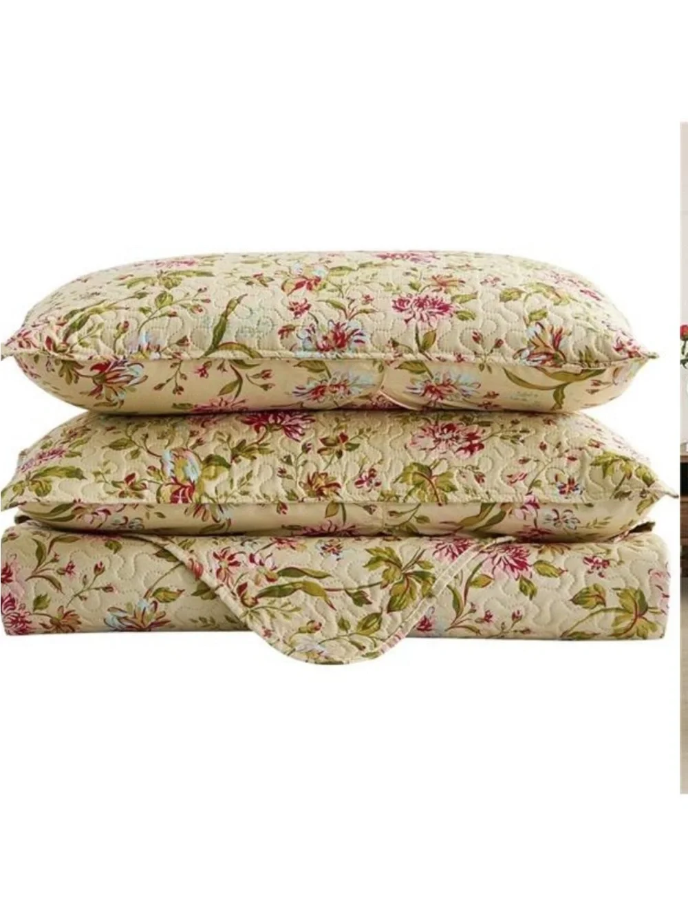 Floral Quilt Set King Size, Reversible Cotton Quilt Bedding Set